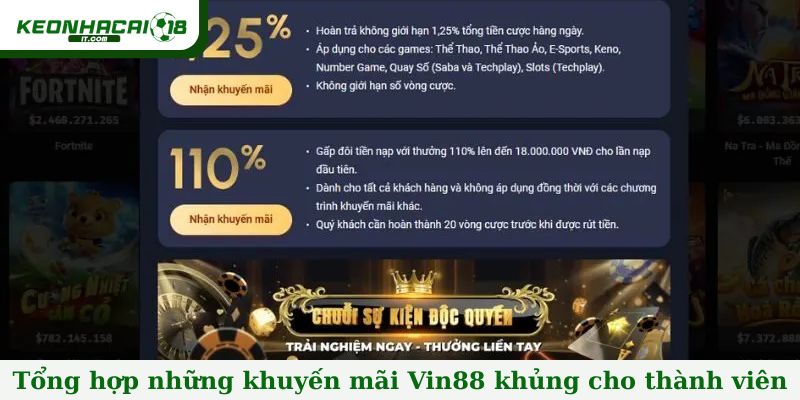 Tổng hợp những khuyến mãi Vin88 khủng cho thành viên